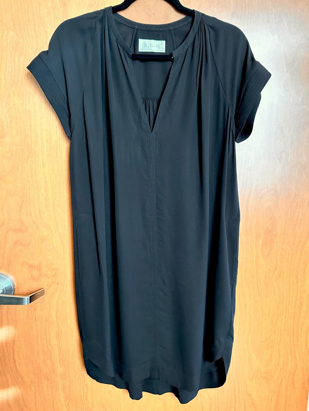 A.L.C. Short Sleeve Black Silk Shirt Dress - Size XS